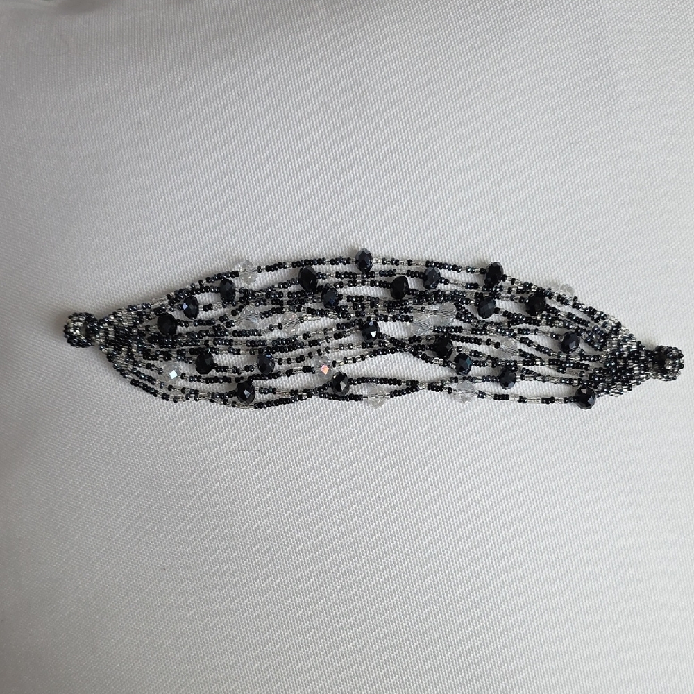 Multistrand Black and Silver Beaded Bracelet